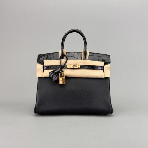 Hermes Birkin 25 Novillo Crcodile Touch Black Rose Gold Hardware D Stamp 2020