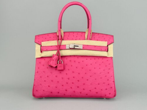 Hermes Birkin 30 Ostrich Rose Tyrien Palladium Hardware Preowned C Stamp