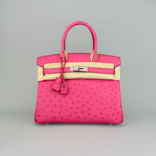Hermes Birkin 30 Ostrich Rose Tyrien Palladium Hardware Preowned C Stamp