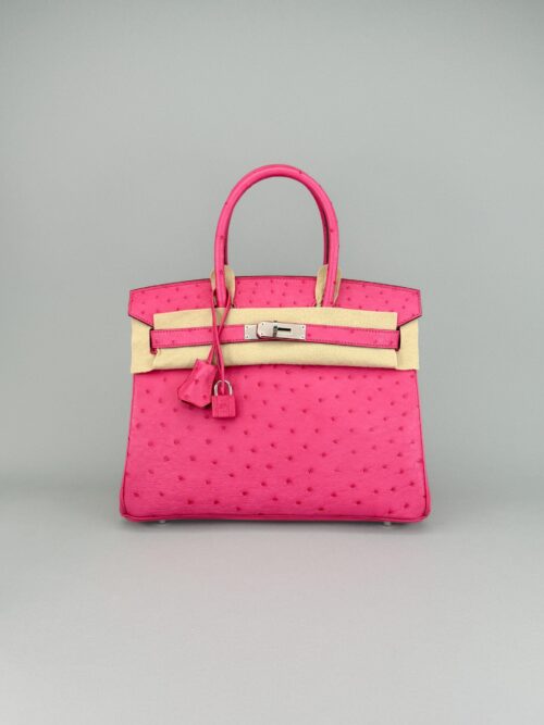 Hermes Birkin 30 Ostrich Rose Tyrien Palladium Hardware Preowned C Stamp
