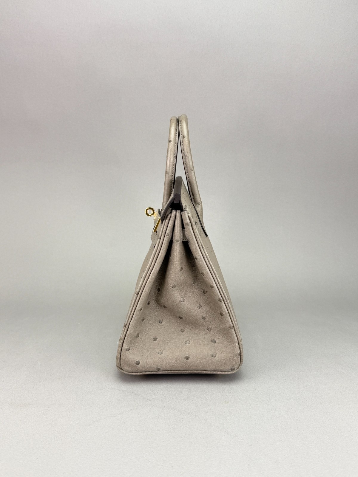 Hermes Birkin 25 Retourne Ostrich Gris Tourtetelle Gold Hardware Preowned U