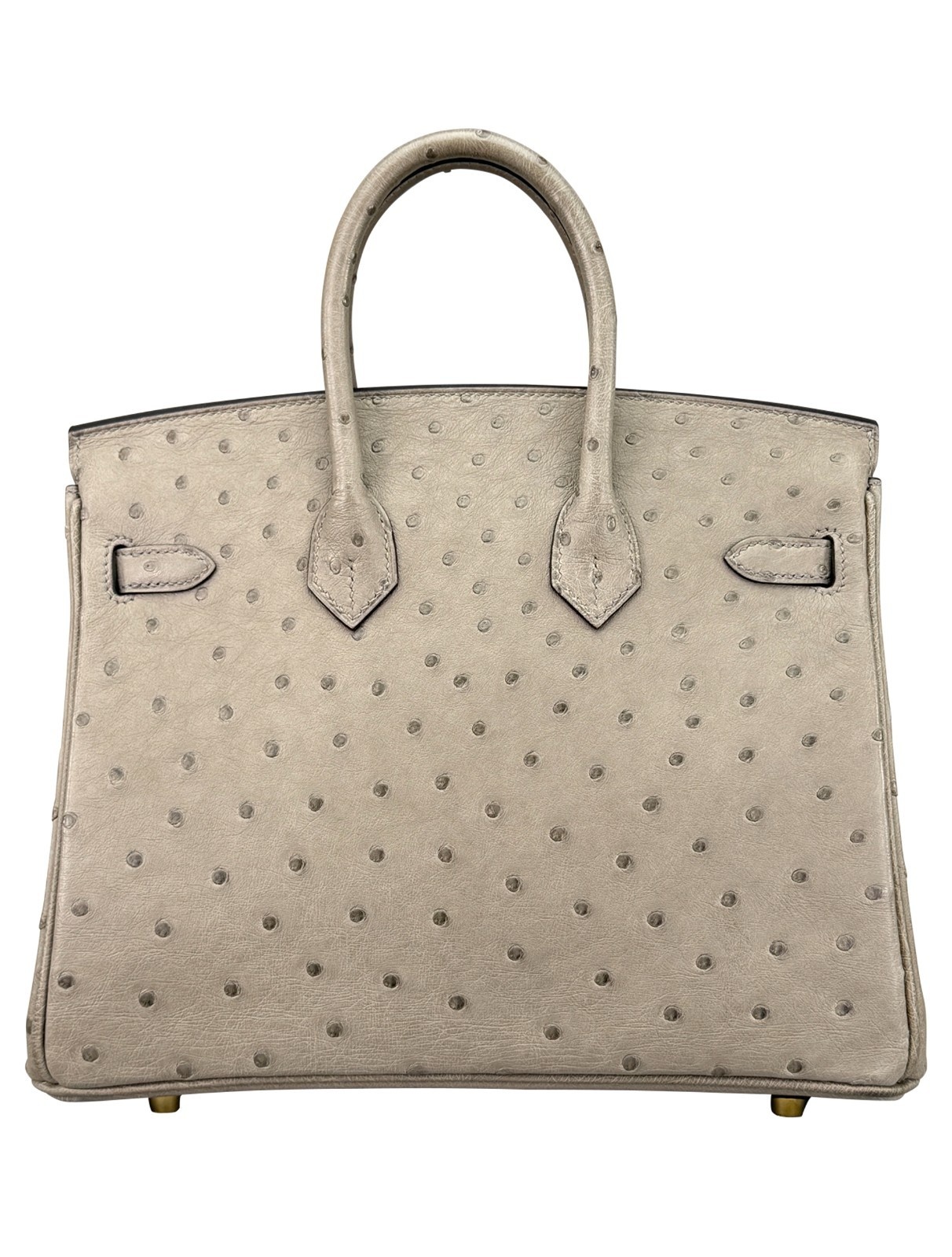 Hermes Birkin 25 Retourne Ostrich Gris Tourtetelle Gold Hardware Preowned U