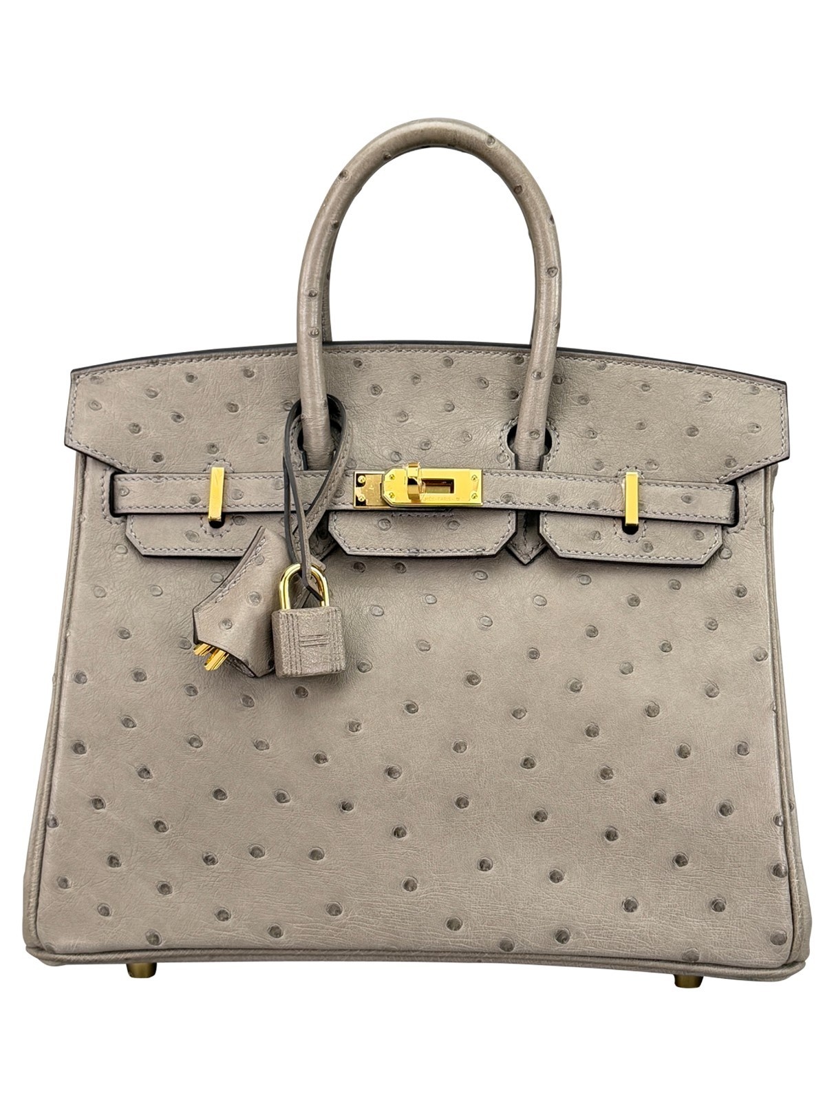 Hermes Birkin 25 Retourne Ostrich Gris Tourtetelle Gold Hardware Preowned U