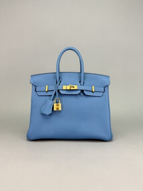 Hermes Birkin 25 Retourne Togo Blue Azure Gold Hardware Preowned C Stamp