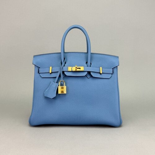 Hermes Birkin 25 Retourne Togo Blue Azure Gold Hardware Preowned C Stamp