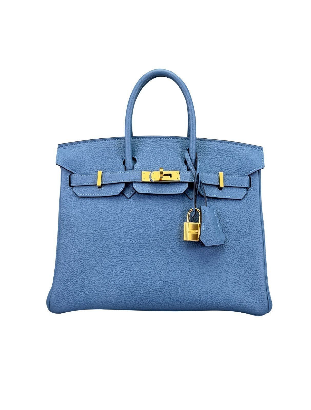 Hermes Birkin 25 Retourne Togo Blue Azure Gold Hardware Preowned C Stamp