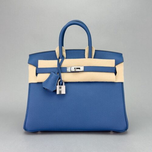 Hermes Birkin 25 Retourne Togo Blue Tie Palladium Hardware K Stamp 2025