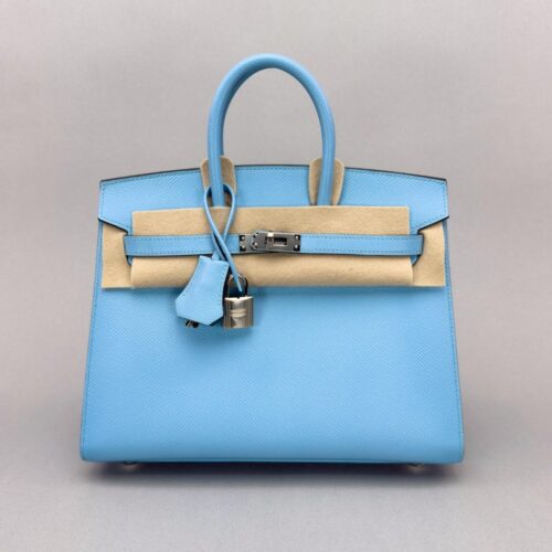 Hermes Birkin 25 Sellier Epsom Blue Celeste Palladium Hardware U Stamp 2022
