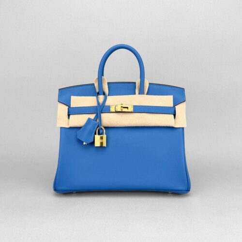 Hermes Birkin 25 Swift Blue Mykonos Gold Hardware K Stamp Full