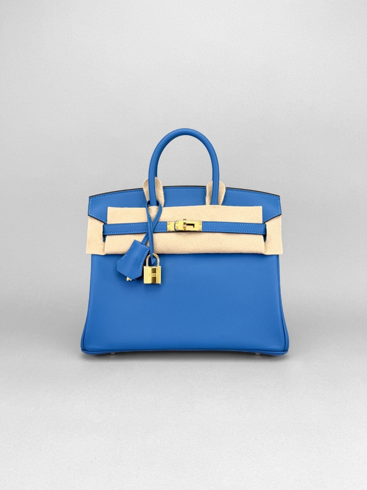 Hermes Birkin 25 Swift Blue Mykonos Gold Hardware K Stamp Full