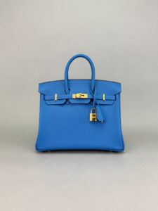 Hermes Birkin 25 Swift Blue Mykonos Gold Hardware K Stamp Full