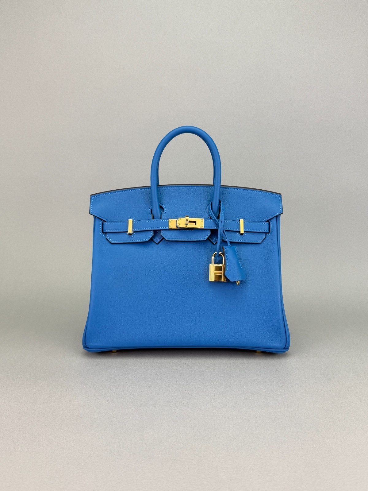 Hermes Birkin 25 Swift Blue Mykonos Gold Hardware K Stamp Full