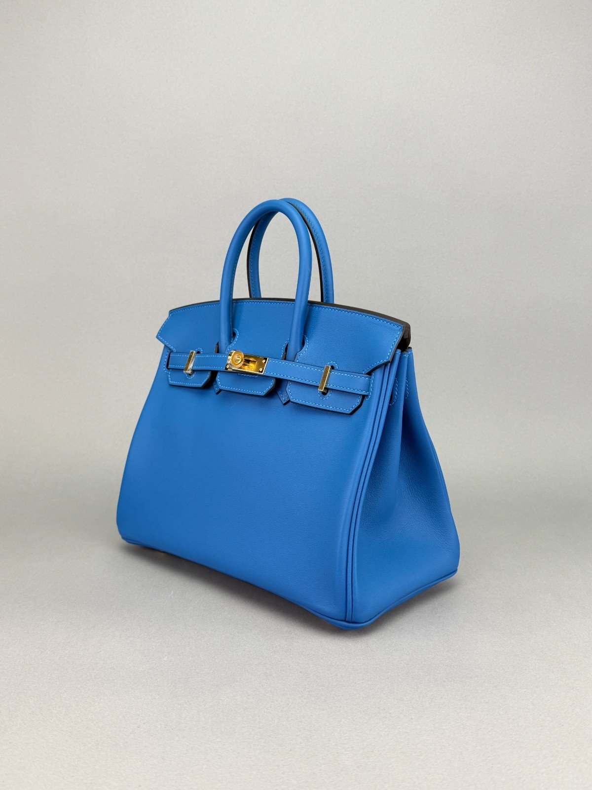 Hermes Birkin 25 Swift Blue Mykonos Gold Hardware K Stamp Full