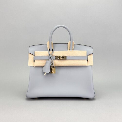 Hermes Birkin 25 Retourne Swift Gris Pantin Permabrass Hardware K Stamp