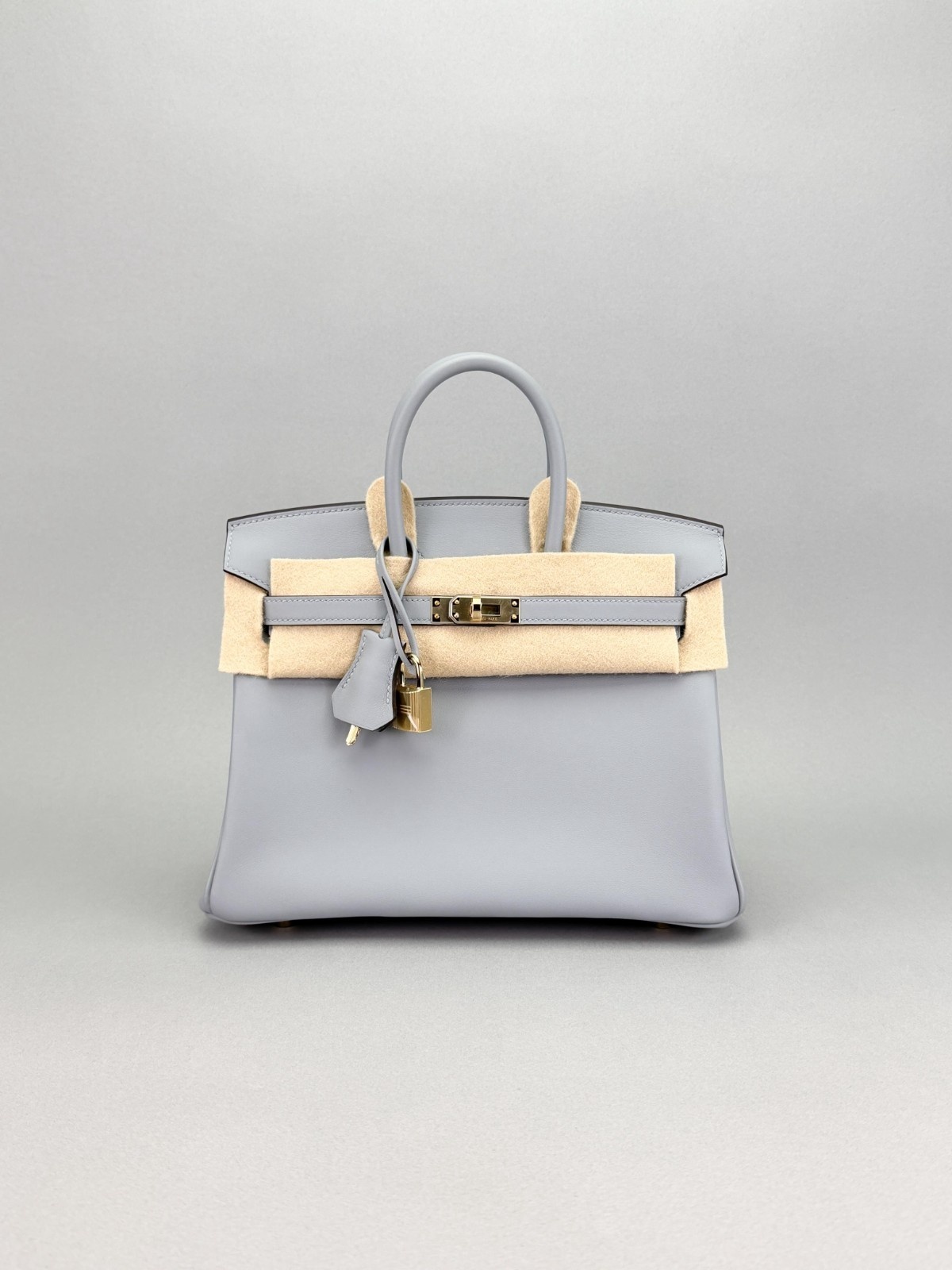 Hermes Birkin 25 Retourne Swift Gris Pantin Permabrass Hardware K Stamp