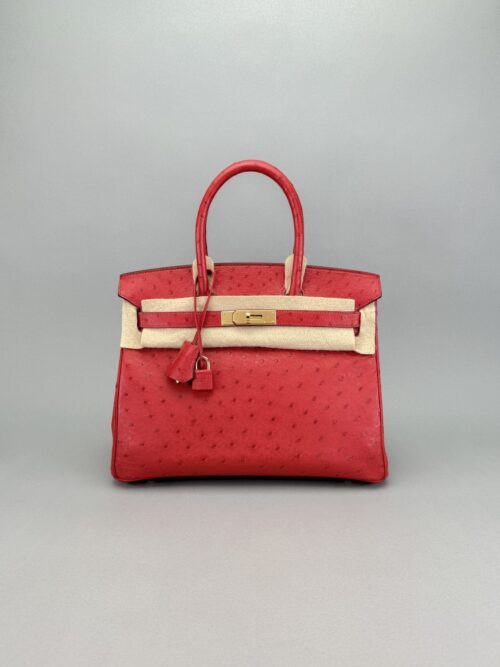 Hermes Birkin 30 Retourne Ostrich Braise Gold Hardware Preowned D Stamp