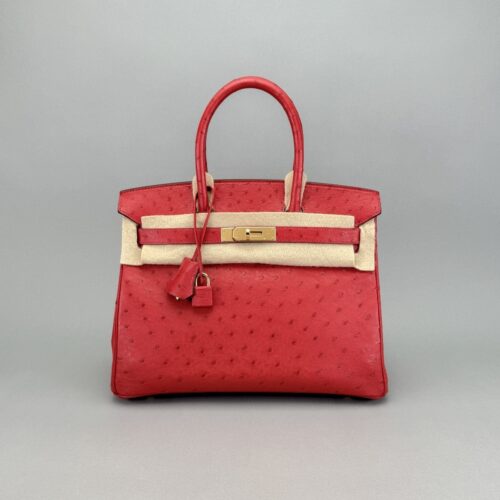 Hermes Birkin 30 Retourne Ostrich Braise Gold Hardware Preowned D Stamp