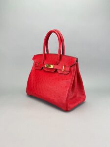 Hermes Birkin 30 Retourne Ostrich Braise Gold Hardware Preowned D Stamp