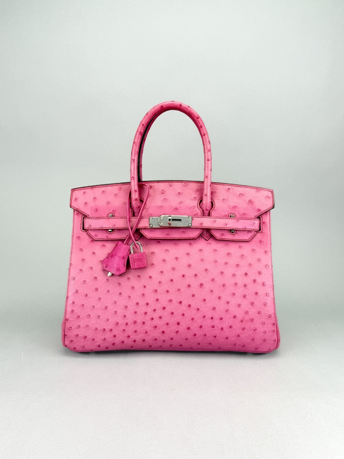 Hermes Birkin 30 Retourne Ostrich Fuchsia Pink Palladium Hardware Preowned M