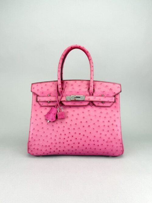 Hermes Birkin 30 Retourne Ostrich Fuchsia Pink Palladium Hardware Preowned M