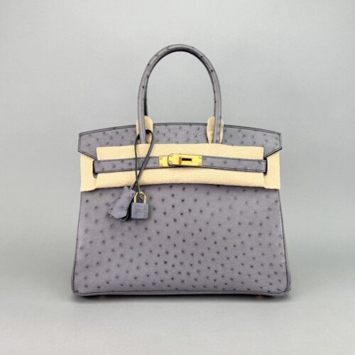 Hermes Birkin 30 Retourne Ostrich Gris Agate Gold Hardware X Stamp 2016