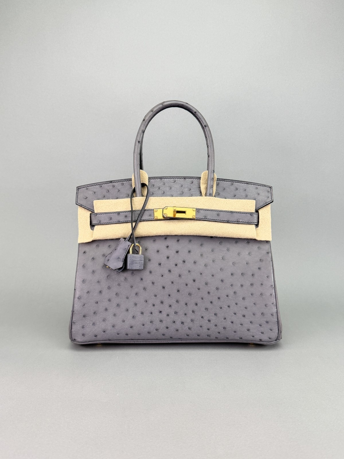 Hermes Birkin 30 Retourne Ostrich Gris Agate Gold Hardware X Stamp 2016