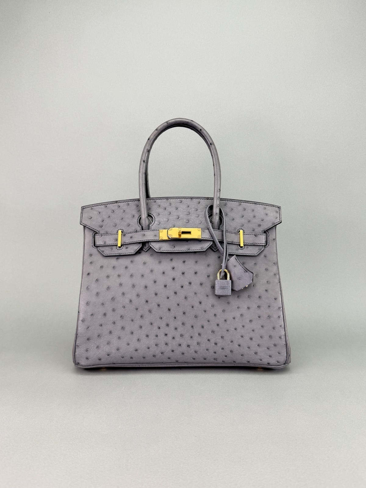 Hermes Birkin 30 Retourne Ostrich Gris Agate Gold Hardware X Stamp 2016