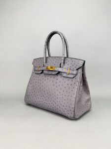 Hermes Birkin 30 Retourne Ostrich Gris Agate Gold Hardware X Stamp 2016