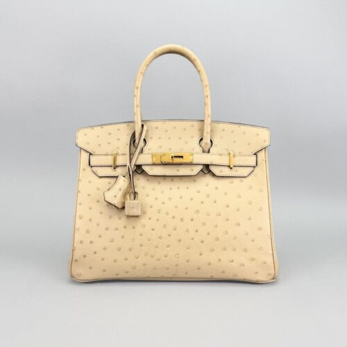 Hermes Birkin 30 Retourne Ostrich Parchemin Gold Preowned A Stamp
