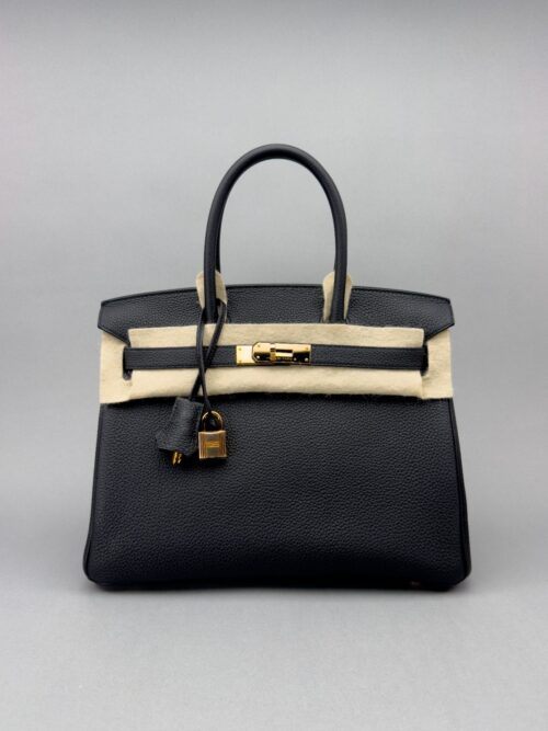 Hermes Birkin 30 Retourne Togo Black Rose Gold Hardware Preowned U Stamp
