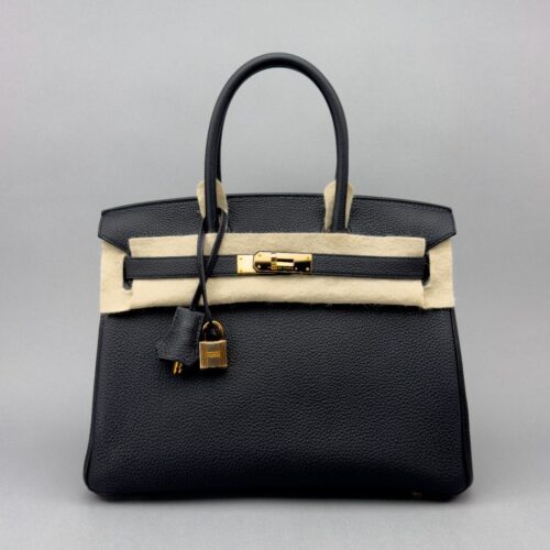 Hermes Birkin 30 Retourne Togo Black Rose Gold Hardware Preowned U Stamp