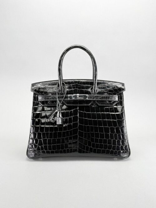 Hermes Birkin 30 Shiny Crocodile Black/Noir Palladium Hardware Preowned P Stamp