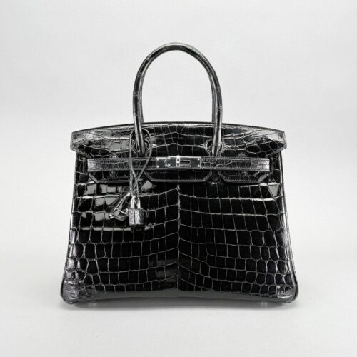 Hermes Birkin 30 Shiny Crocodile Black/Noir Palladium Hardware Preowned P Stamp