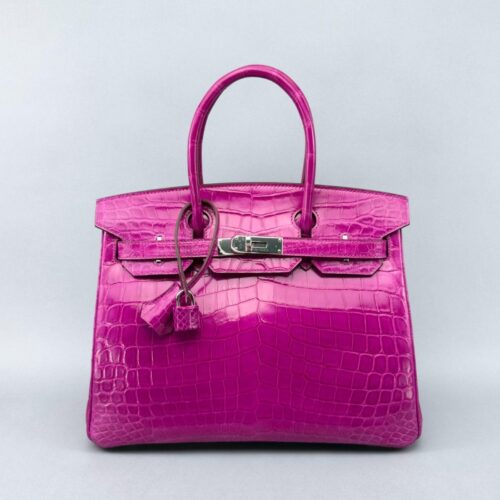 Hermes Birkin 30 Shiny Crocodile Rose Scheherazade Palladium Hardware Preowned R
