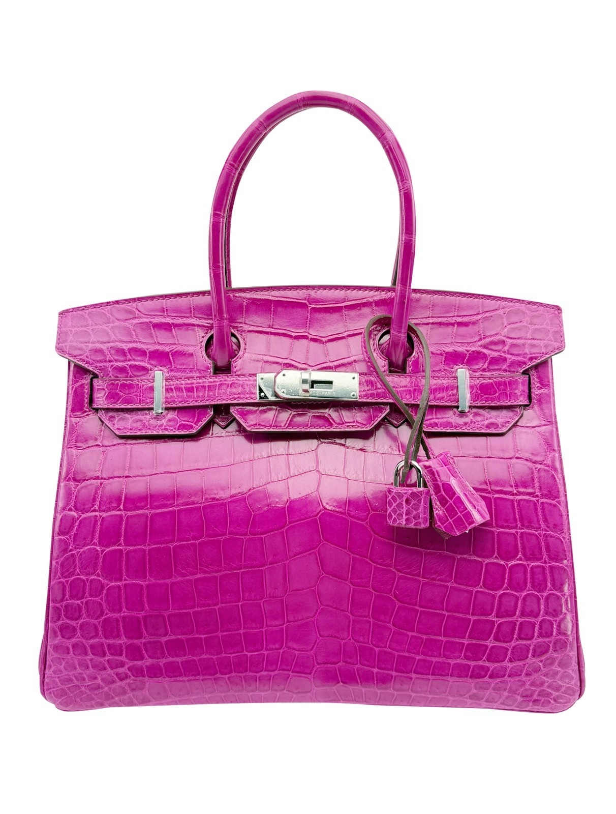 Hermes Birkin 30 Shiny Crocodile Rose Scheherazade Palladium Hardware Preowned R