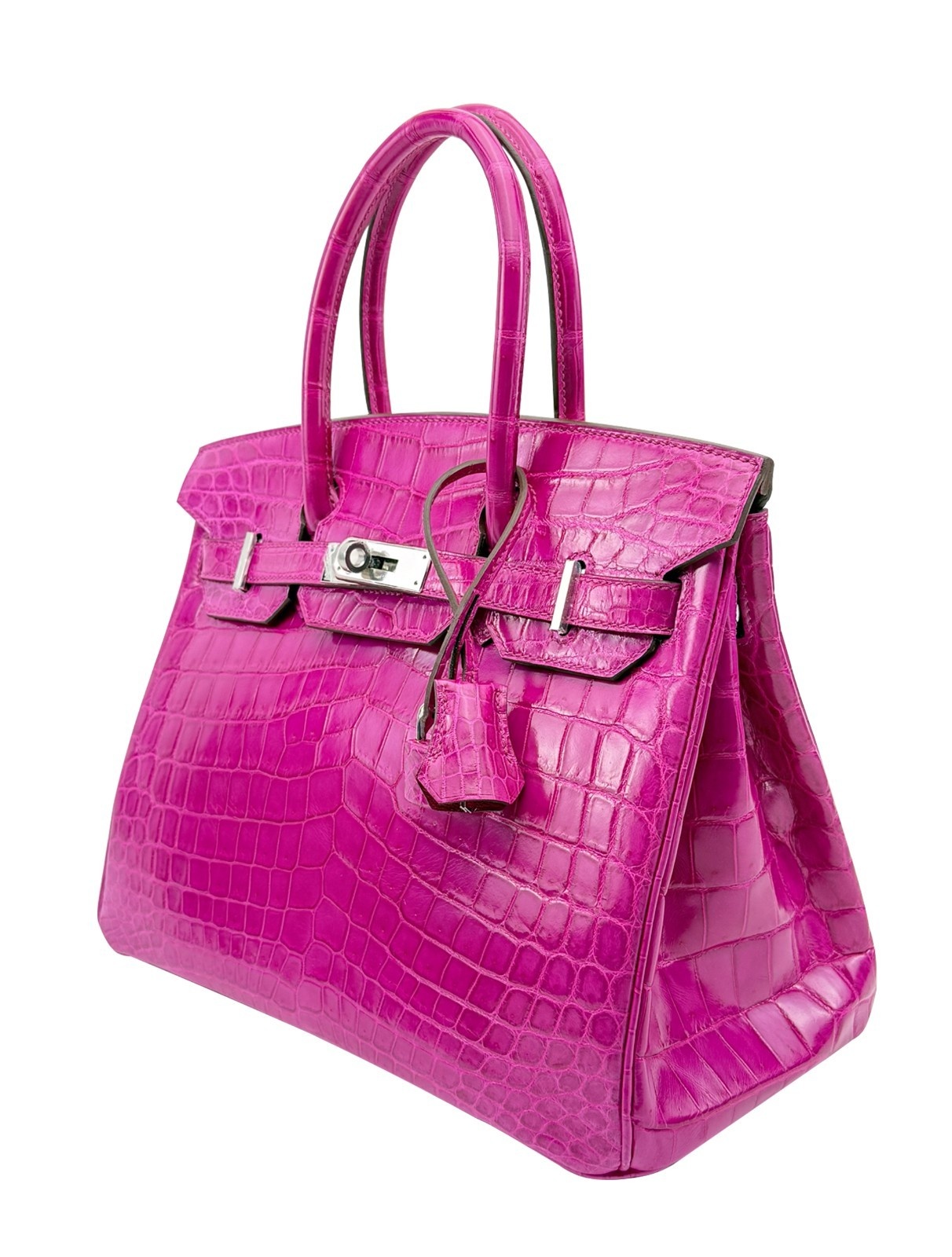 Hermes Birkin 30 Shiny Crocodile Rose Scheherazade Palladium Hardware Preowned R