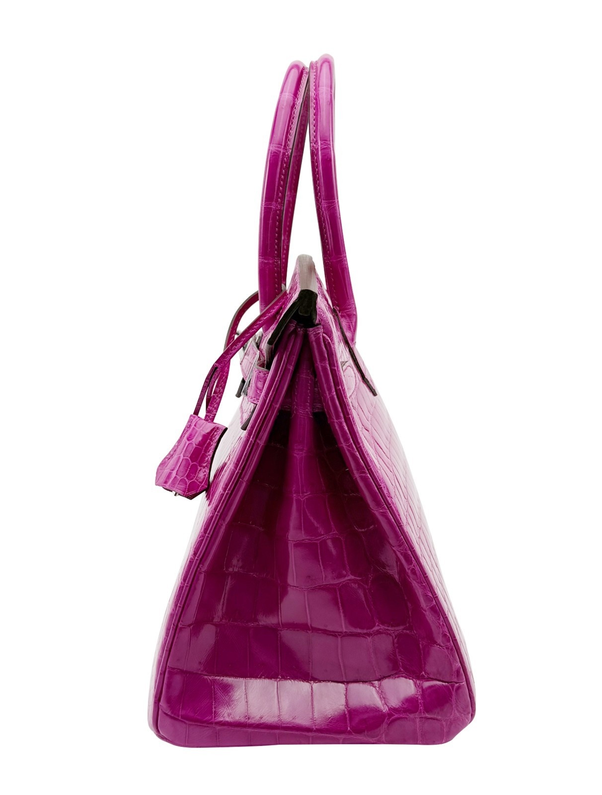 Hermes Birkin 30 Shiny Crocodile Rose Scheherazade Palladium Hardware Preowned R