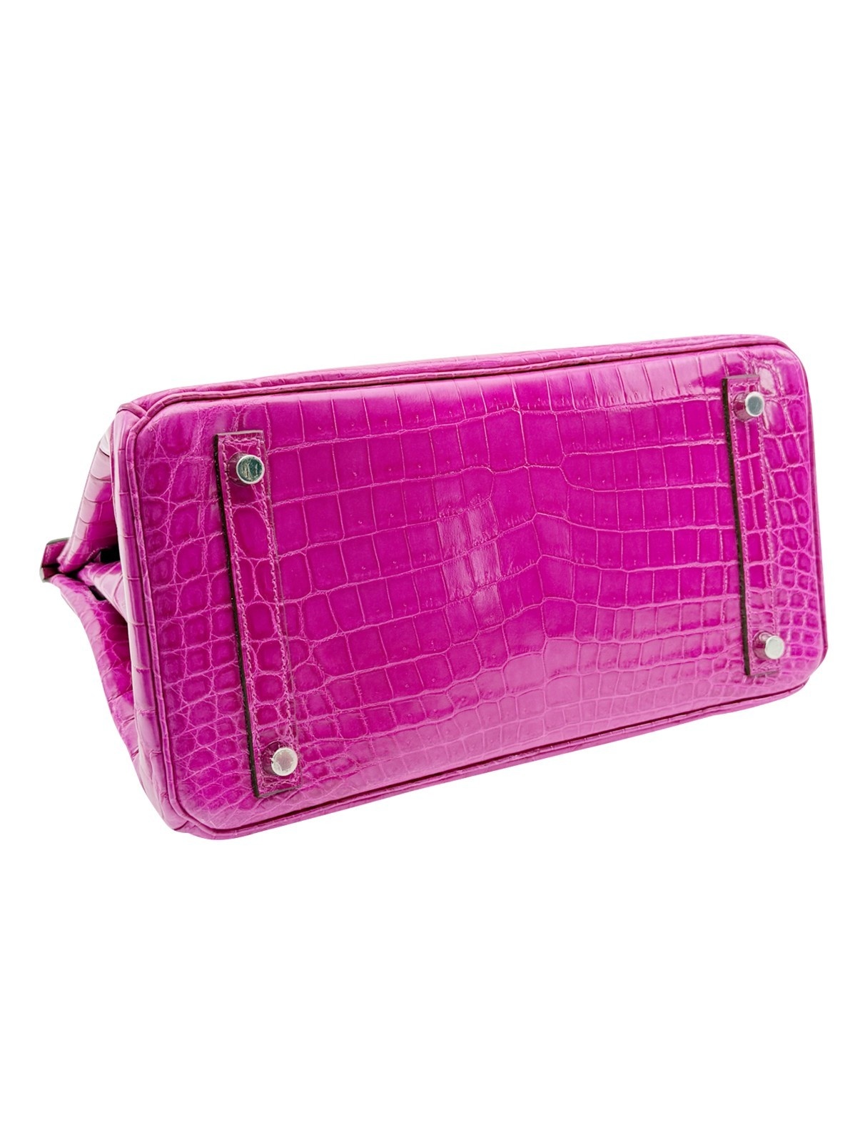 Hermes Birkin 30 Shiny Crocodile Rose Scheherazade Palladium Hardware Preowned R