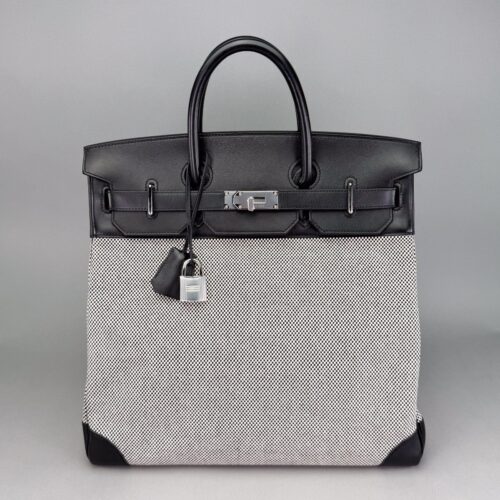 Hermes Hac 40 Toile Black Palladium Hardware Preowned U Stamp