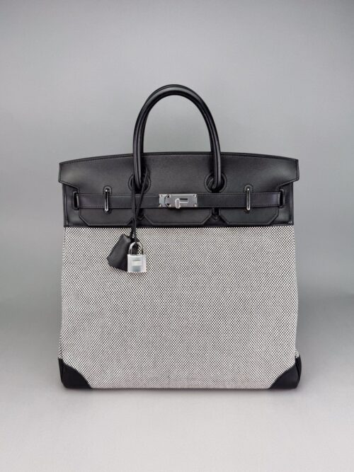 Hermes Hac 40 Toile Black Palladium Hardware Preowned U Stamp