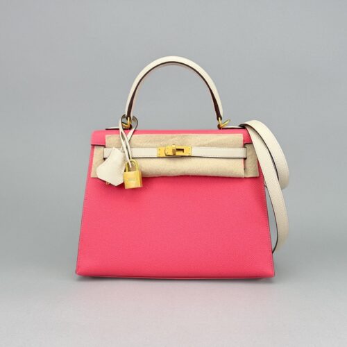 Hermes Kelly 25 Sellier Epsom HSS Rose Azalee & Nata Brushed Gold Hardware Z