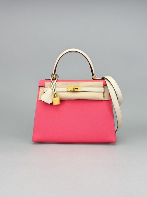 Hermes Kelly 25 Sellier Epsom HSS Rose Azalee & Nata Brushed Gold Hardware Z