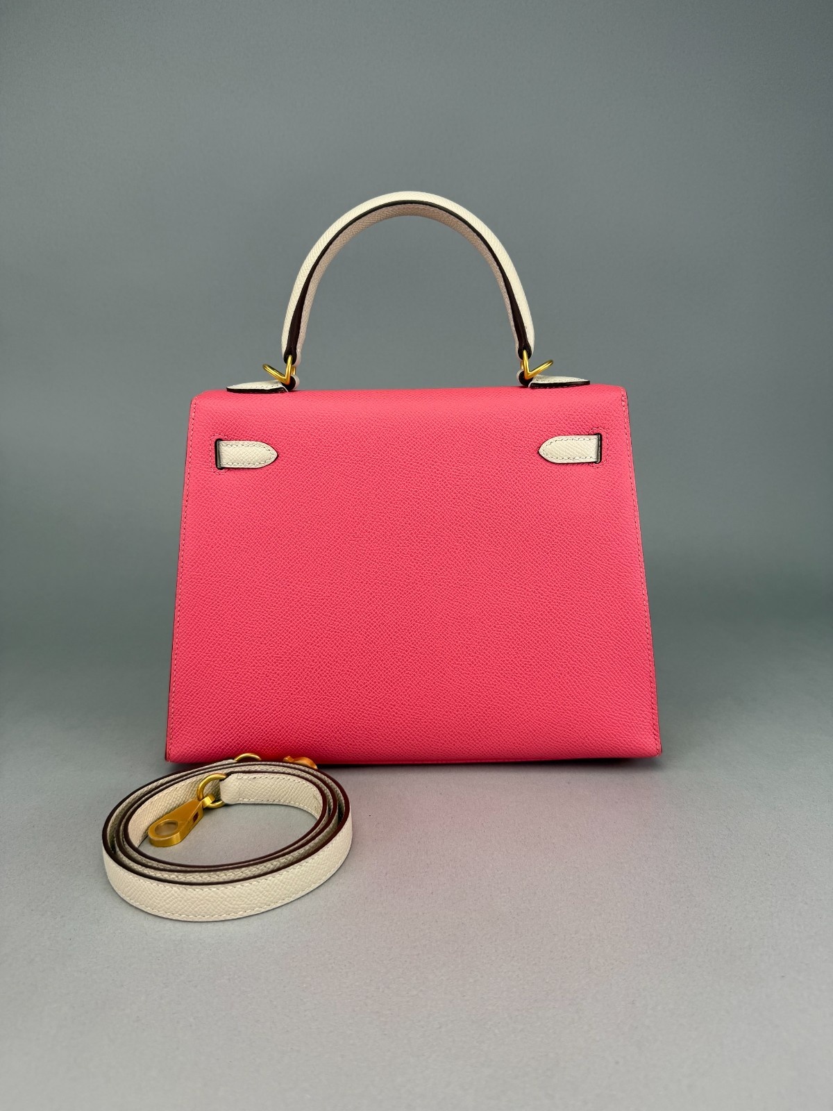Hermes Kelly 25 Sellier Epsom HSS Rose Azalee & Nata Brushed Gold Hardware Z
