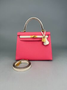 Hermes Kelly 25 Sellier Epsom HSS Rose Azalee & Nata Brushed Gold Hardware Z