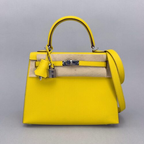 Hermes Kelly 25 Sellier Epsom Jaune De Naples Palladium Hardware B Stamp 2024