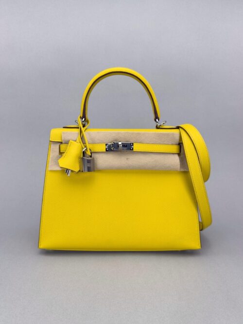 Hermes Kelly 25 Sellier Epsom Jaune De Naples Palladium Hardware B Stamp 2024