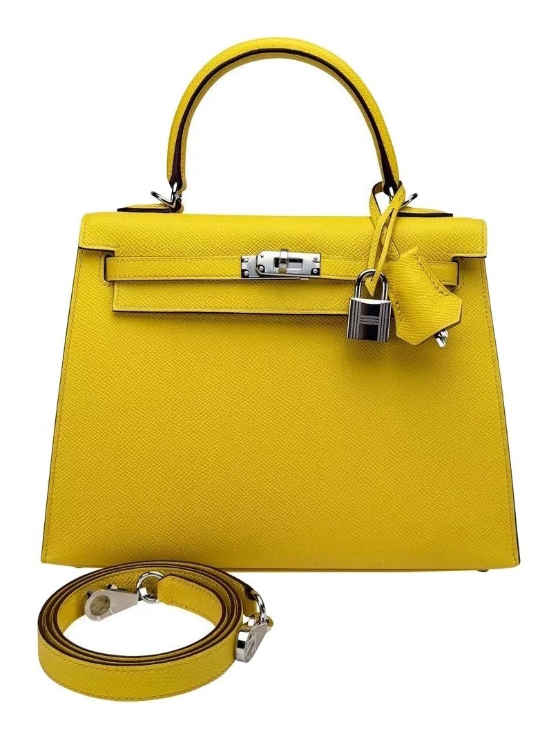 Hermes Kelly 25 Sellier Epsom Jaune De Naples Palladium Hardware B Stamp 2024