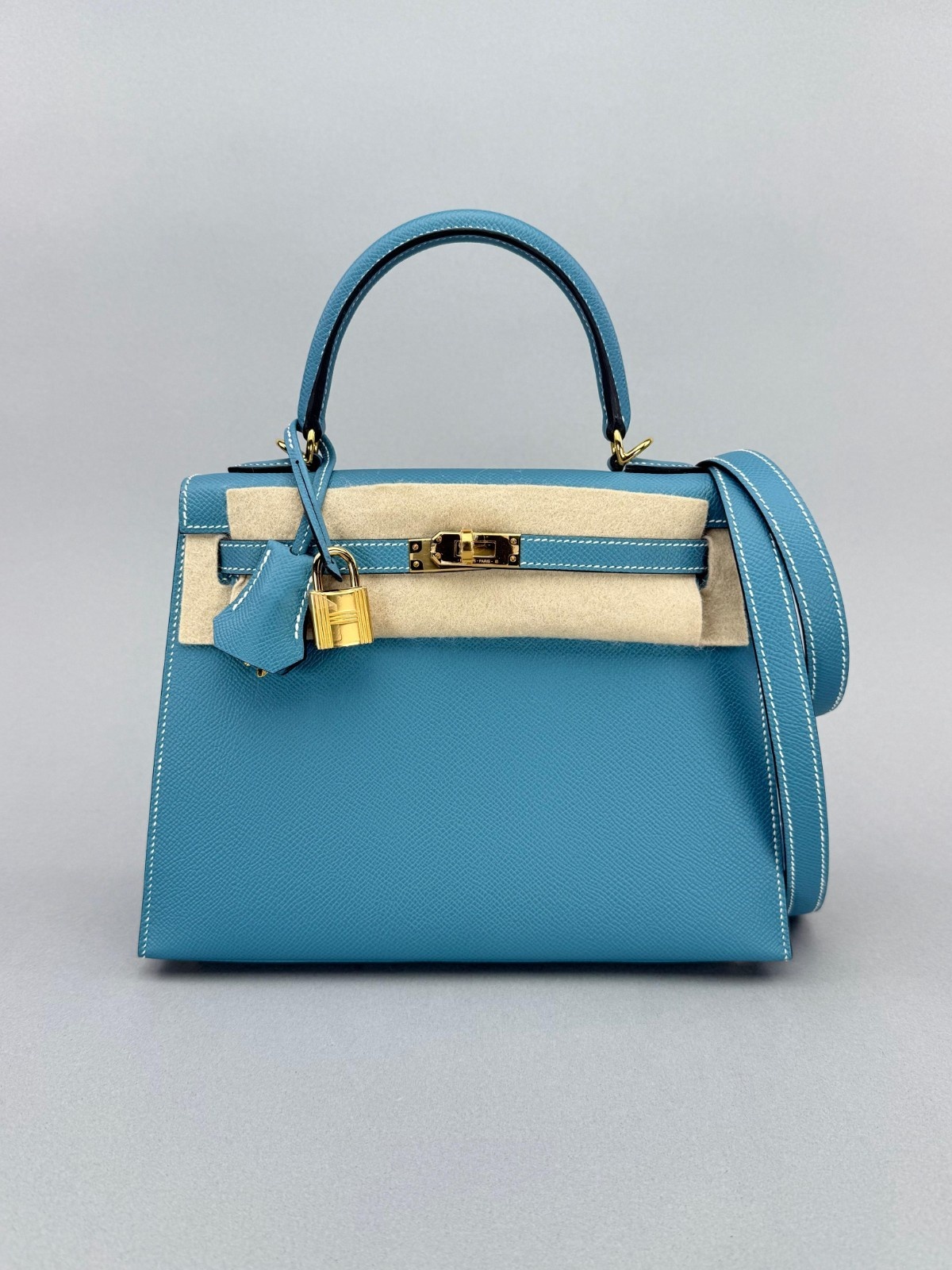 Hermes Kelly 25 Sellier Epsom New Blue Jean Gold Hardware W Stamp 2025