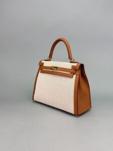 Hermes Kelly 25 Sellier Toile Gold/Beige Gold Hardware W Stamp 2024