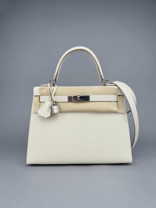 Hermes Kelly 28 Sellier Epsom Craie Palladium Hardware K Full